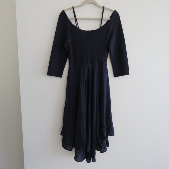 ANTHROPOLOGIE MAEVE Orsay Knit Navy Blue Asymmetrical Dress - Size S - Picture 12 of 16